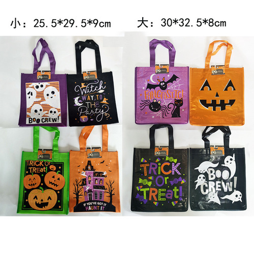 New In-Stock Cross-Border Halloween Spunbond Fabric Bags with Color Coating, Hand-Held Spunbond Fabric Ghost Festival Candy Storage Bags