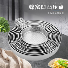 家用无磁不锈钢加厚蒸饭盘凉皮糕盘圆形直身带耳冲孔不粘平底托盘