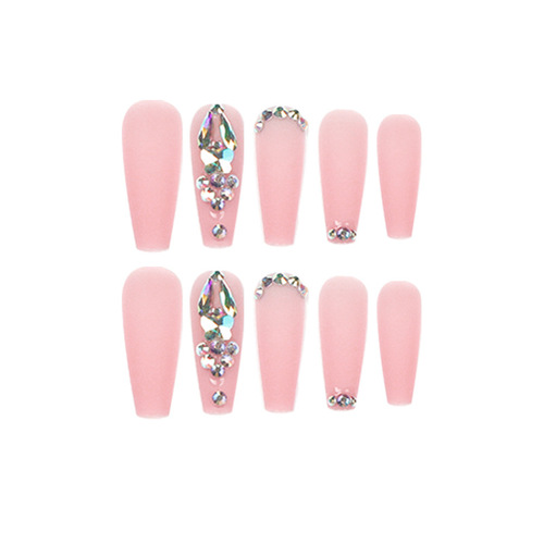 Nude Pink Matte Rhinestone Ultra-Long Ballet Wearable Nails Wholesale Finished Wearable Nails Nail Tips, Detachable Wearable Nails