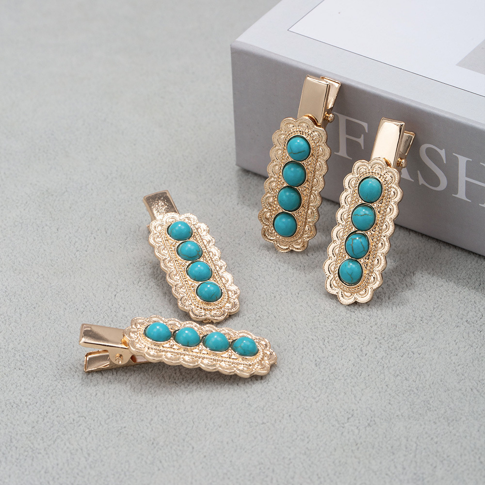 Women's Retro Solid Color Alloy Inlay Turquoise Hair Clip display picture 5