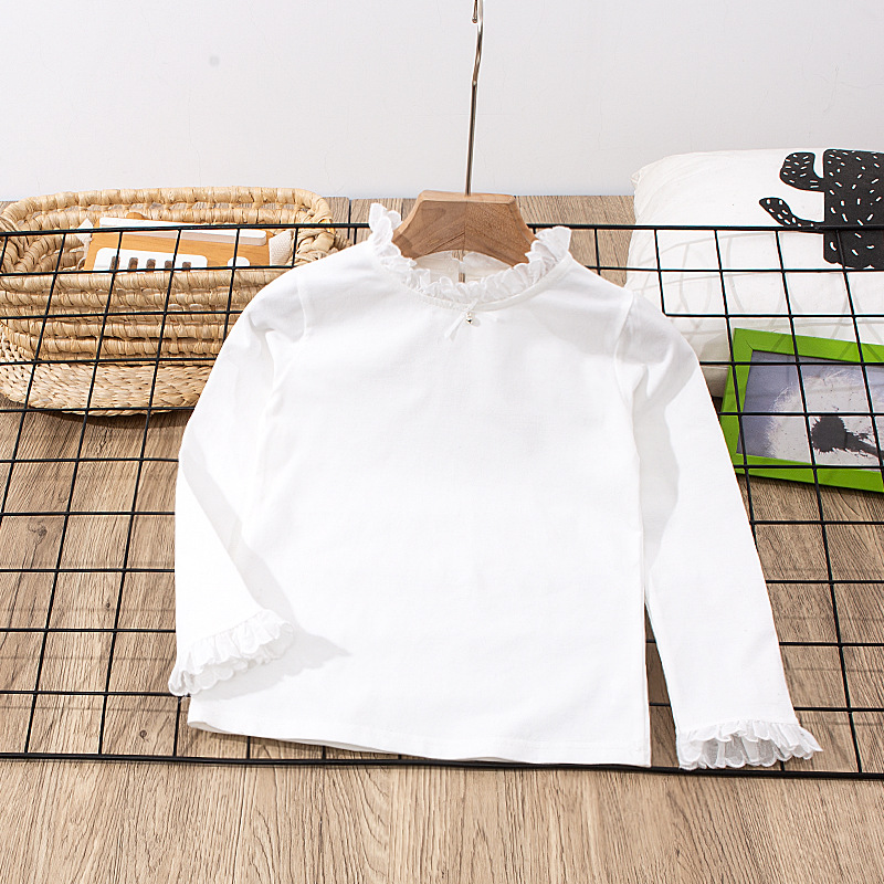 Girls' bottoming shirt large stretch girls' lace all-match shirt doll collar children's long-sleeved T-shirt Girl shirt
