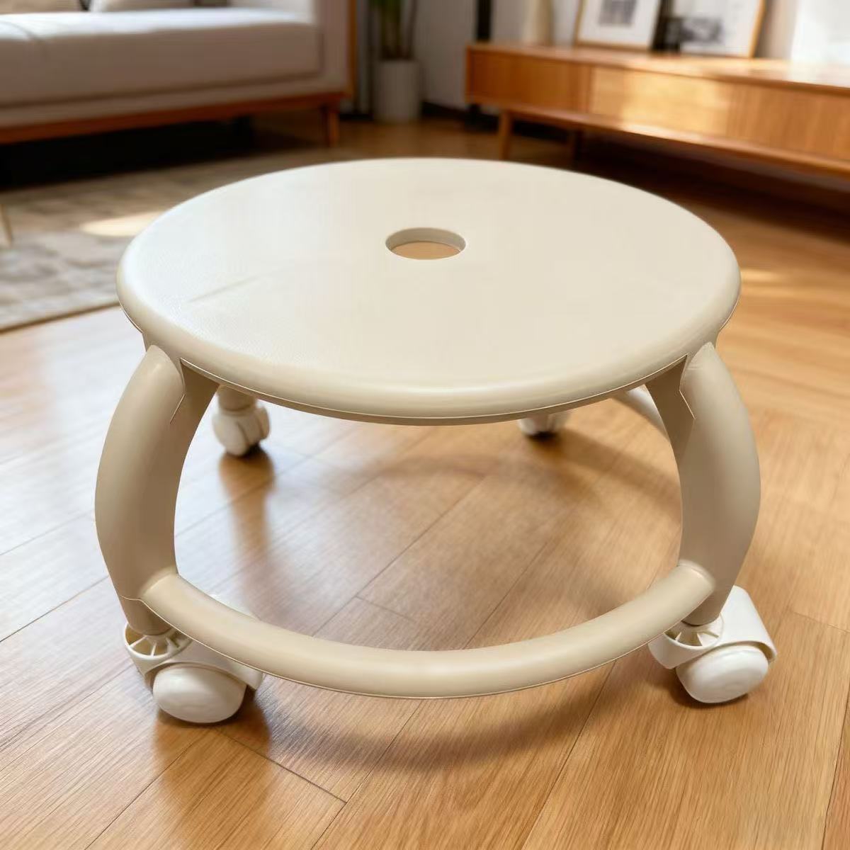 Polia bajo taburete de plástico taburete redondo silencioso para niños giratorio doméstico con bambina de belleza taburete de rueda universal bandeja de maceta