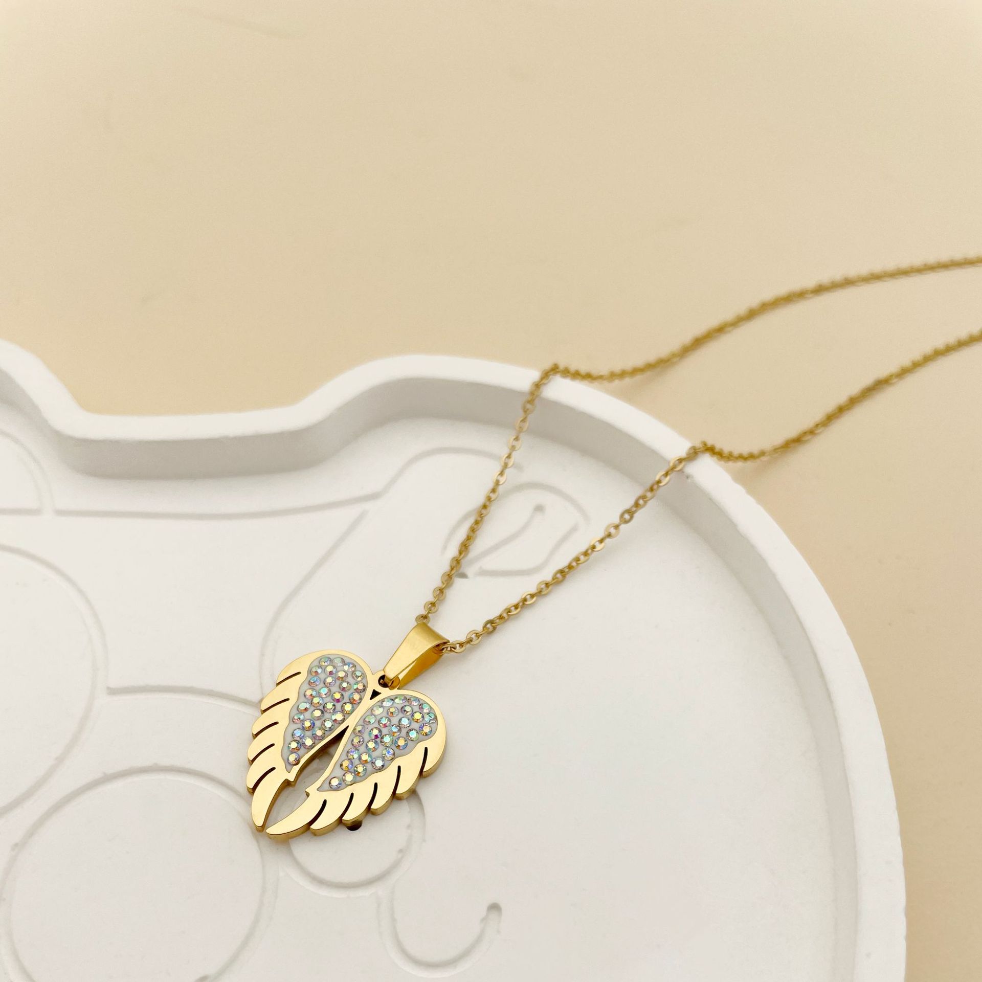 Fashion Heart Shape Stainless Steel Titanium Steel Plating Zircon Pendant Necklace 1 Piece