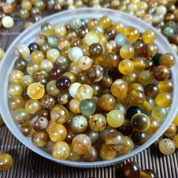 Flower jade 7mm yellow red one piece