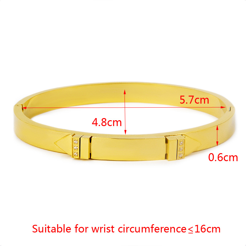 Rhinestones Inlay Material PVD Coated Real Gold Plated Geometric Heart Shape Stainless Steel Elegant Waterproof Non Tarnish Bangle