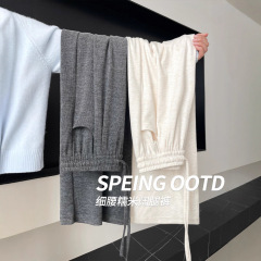 灰色糯米裤女春秋2025新款高腰显瘦垂感窄版直筒软糯小个子阔腿裤