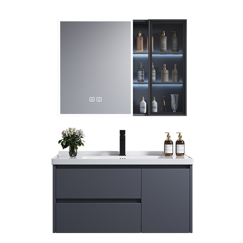 Cajón gris oscuro tipo de aleación de poliestireno de abeja gruesa gabinete de baño combinación gabinete lavabo de baño gabinete de cerámica integral lavabo