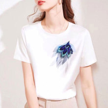 2025夏季真丝短袖T恤女宽松大码桑蚕丝百搭内搭印花韩版显瘦上衣