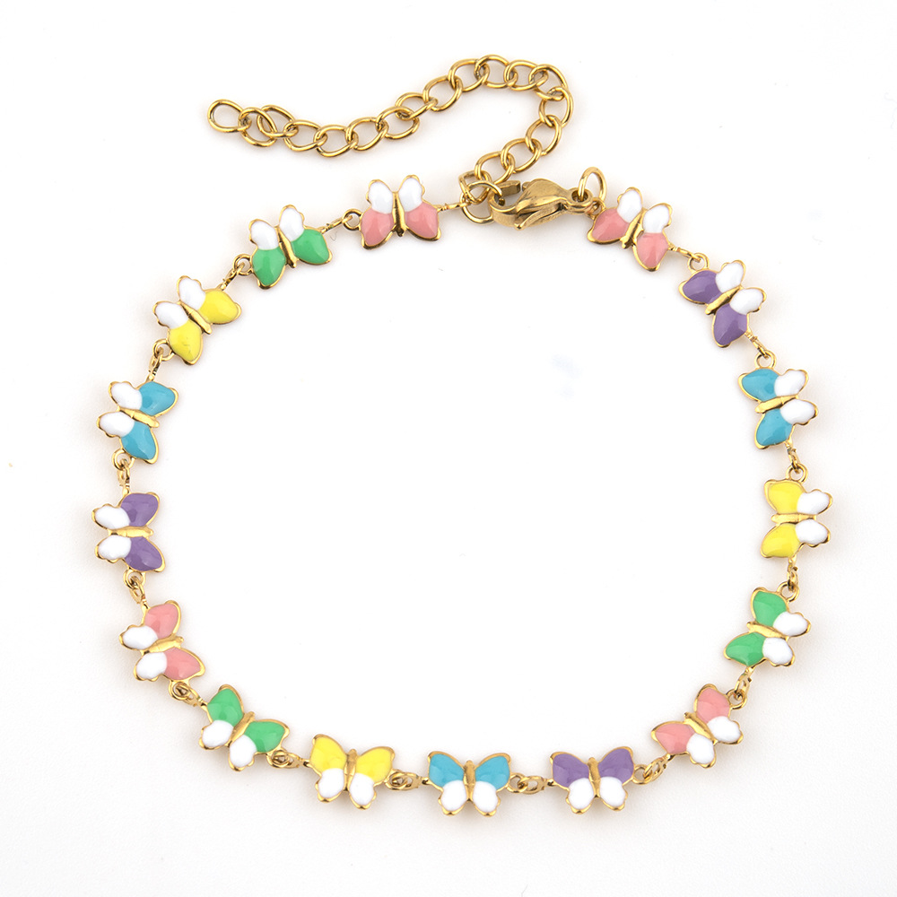 Spring New Stainless Steel Butterfly Collar Chain Necklace for Women with Minimalist Temperament, Colored Painting Oil_voghion.com