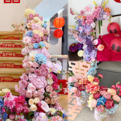 結婚式の造花装飾アレンジメント中国風フラワーペア吊り下げ花の組み合わせ完成品のセット結婚式のステージロードリードフラワー