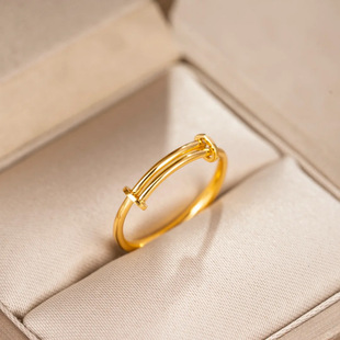 18K Gold Push-Pull Ring Au750 Color Gold Non-Removable Solid Simple Ring 999 Pure Gold Glossy Plain Ring Ring