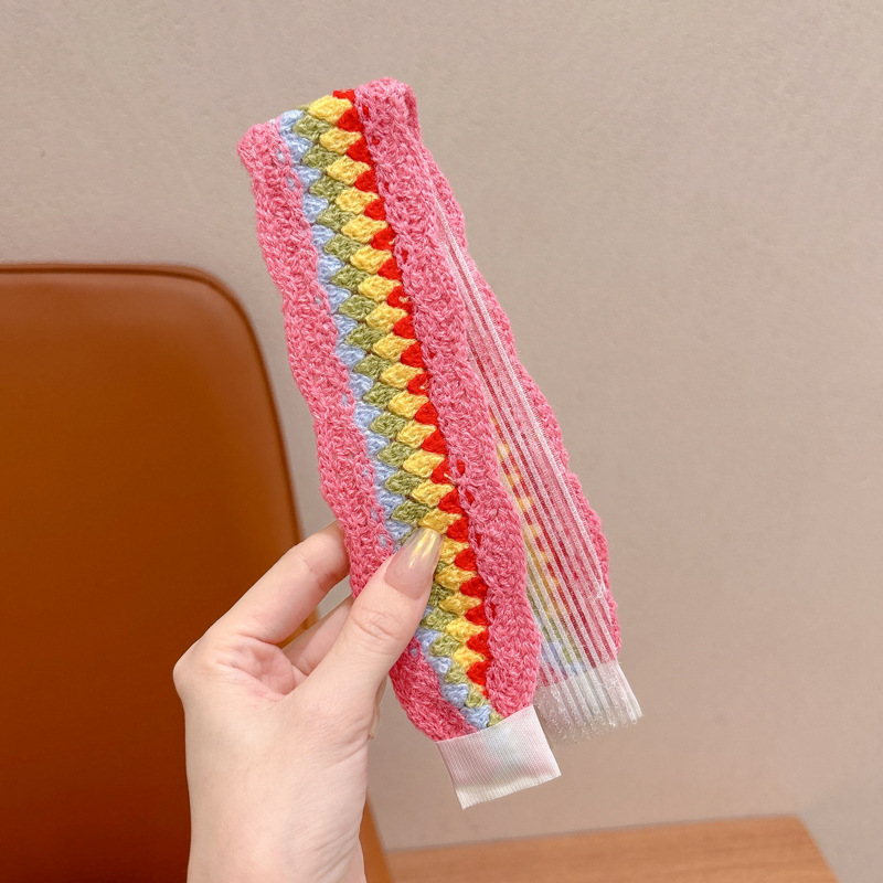 Otoño y invierno flores trituradas de punto Velcro cinta de cabello de alta calidad para mujeres frangeas acabado de cabello de artefacto de la niña bandas de cabello tocado