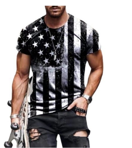 国境を越えた貿易 3D プリントアメリカ国旗 Tシャツファッションストリート紳士服デジタル印刷 Tシャツソースメーカー紳士服|undefined