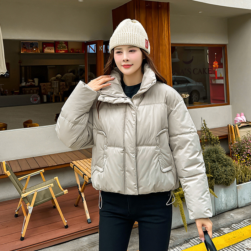 Nuevo cuello corto sin lavado pu piel plumón chaqueta de algodón mujer 2024 chaqueta de invierno chaqueta de algodón gruesa abrigo caliente moda image 11