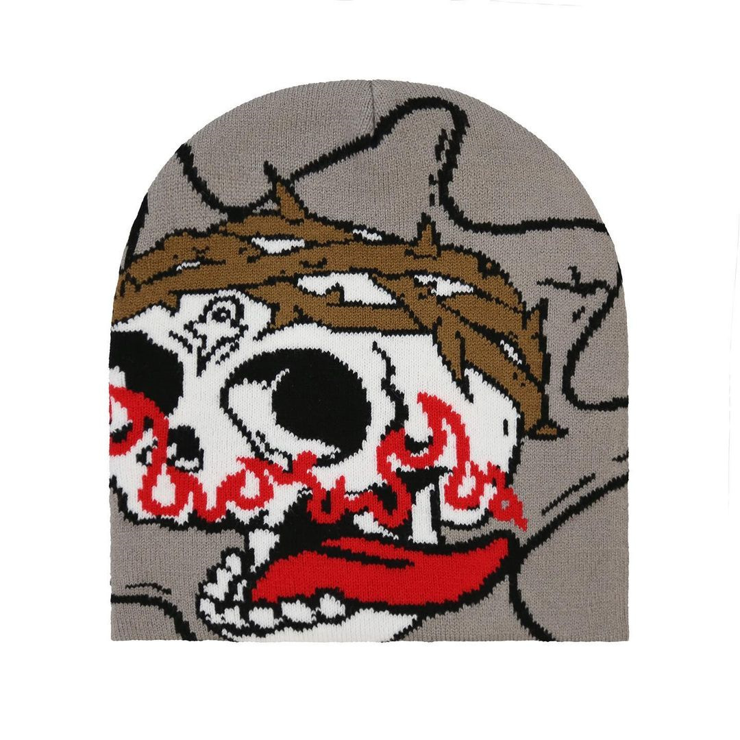 2025 modelos de otoño e invierno estilo europeo y americano transfronterizo moda salvaje frío y cálido patrón de dibujos animados patrón jacquard sombrero al por mayor