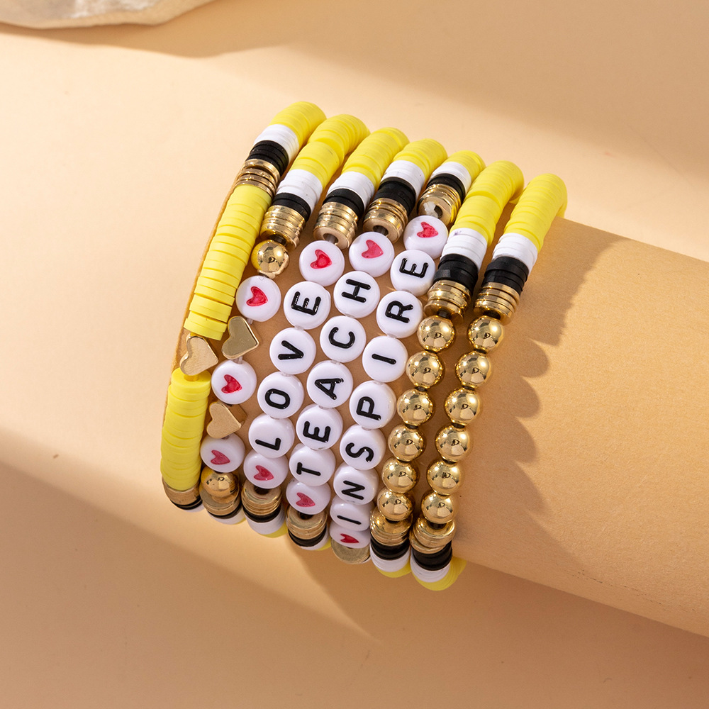 35g Weight CCB Pendant Material Bracelets Classification soft clay Chain Material 1 Set Quantity Holiday, Daily Occasion CCB, soft clay Material Teachers' Day Festival Letter, Heart Shape Pattern Women's Gender Casual, Simple Style Style Casual Simple Style Letter Heart Shape CCB Soft Clay Wholesale Bracelets 7