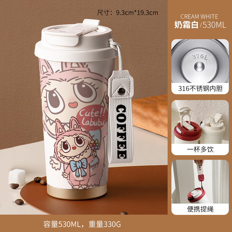 人気のラブブ漫画魔法瓶カップ、高価値3Dプリントストローカップ、LABUBUカーコーヒーカップ|undefined