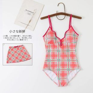 Haoshona Zha's Same Style Thai Plaid Swimsuit, Fresh Retro Student Swimsuit, Triangle One-Piece Vacation Swimsuit