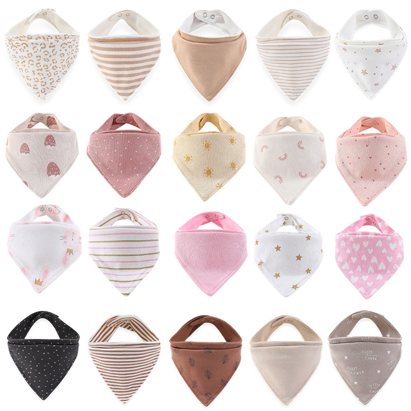 5 Pack Baby Cotton Triangle Double Layer A Slip Towel Baby Snap Buckle Bib Windproof Small Scarf Cross Border