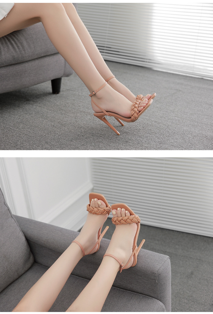 hand-woven chain square head thin strap high heel sandals NSSZY117669