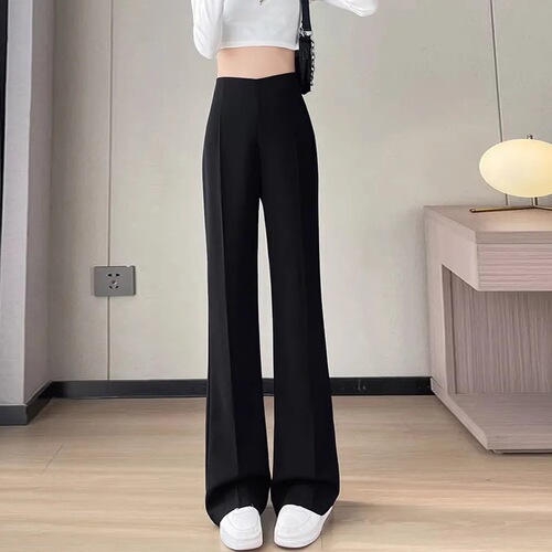 Narrow-fit wide-leg pants for women, summer 2026 new style—perfect for petite figures, with a flowing, straight-leg silhouette, loose fit, high waist, and slightly flared design—suit-style pants.