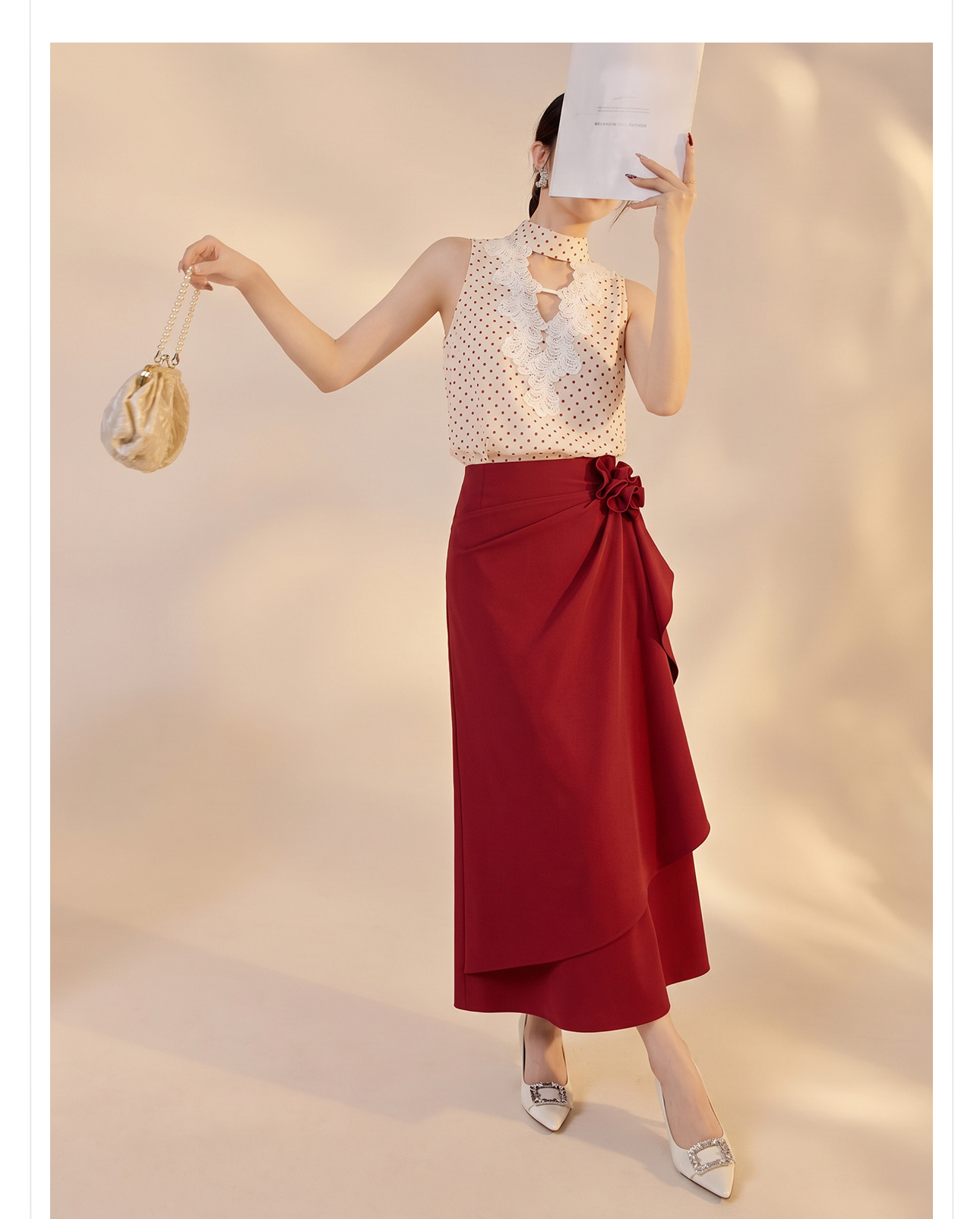 Set vest và chân váy ngắn họa tiết chấm bi phong cách Tân Trung Hoa mùa hè — Trang phục [Vest+Half Dress], nửa váy, Trang phục [Áo vest+quần short], quần đùi chi tiết 14