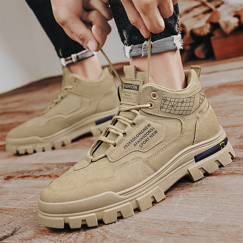 2024 otoño nuevo cuero empalmado letras impresión de suela gruesa zapatos de martin para hombre al aire libre zapatos de hombre