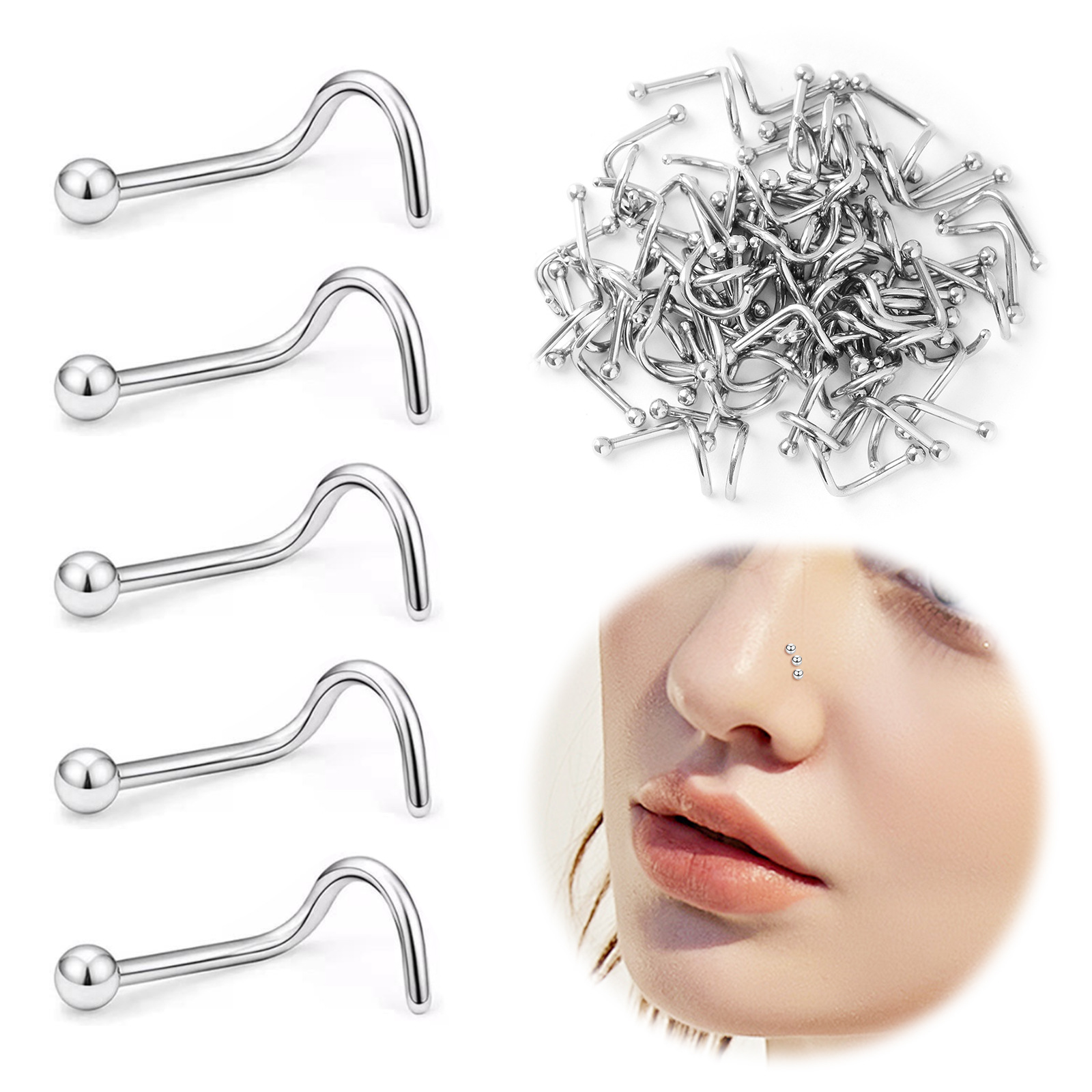 Stud De Nez En Acier Inoxydable Chirurgical Forme Boule Incurvée_voghion.com