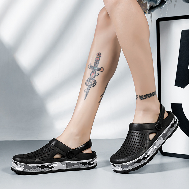 홀 신발 커플 의상 여름 캐주얼 비치 바오 터우 샌들 위장 국경 간 대외 무역 남성 및 여성 플러스 사이즈 샌들 남성