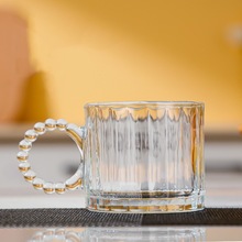 廠家批發珍珠把耳朵水杯簡約復古輕奢風馬克杯高顏值杯子