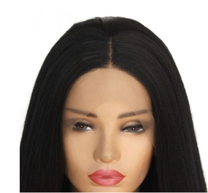 Moda al por mayor de fibra química europea y americana frente encaje medio negro largo recto peluca de comercio exterior LW0079