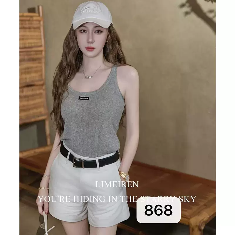 字母贴布花边镂空背心漂亮无袖吊带上衣外贸跨境女装针织衫工厂