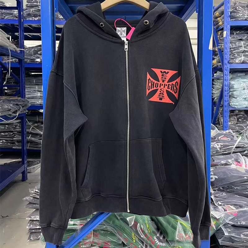 West Coats重磅vintage erd风格做旧拉链连帽卫衣帽衫男女潮牌ins|undefined
