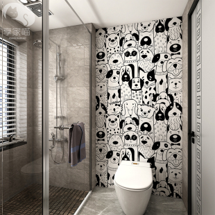 # black and white cartoon puppy pattern ceramic tile bathroom tiled bathroom toilet background wall kitchen balcony art wall
