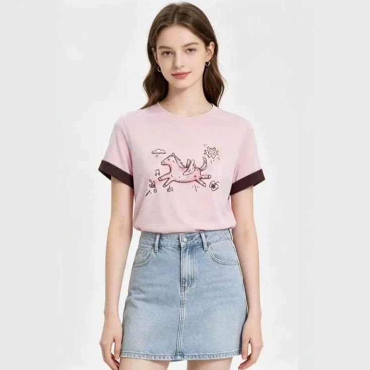 Ai** Mall Same Style 2026 Summer New Fashion Elegant Pony Print Casual Round Neck Slim-Fit Short-Sleeve T-Shirt Ai** Mall Same Style 2026 Summer New Fashion Elegant Pony Print Casual Round Neck Slim-Fit Short-Sleeve T-Shirt