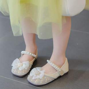 Girls Princess Shoes Crystal Shoes Soft Sole 2025 Summer New Style Children's Style Shiny Shoes Little Girls Single Shoes Bow