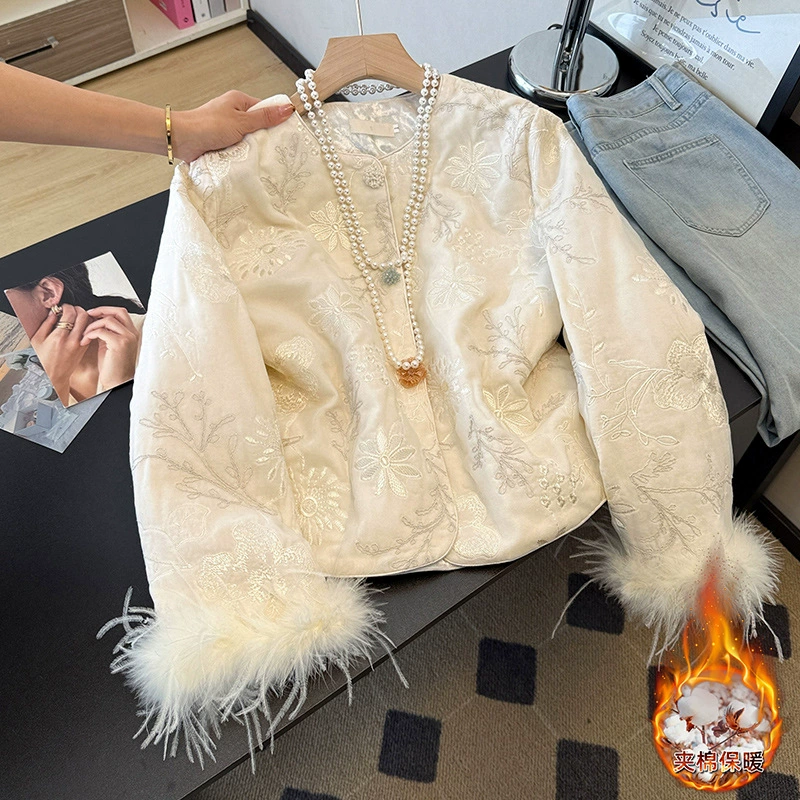 Winter quilted keep warm long-sleeve, jacket, Chinese style, round collar