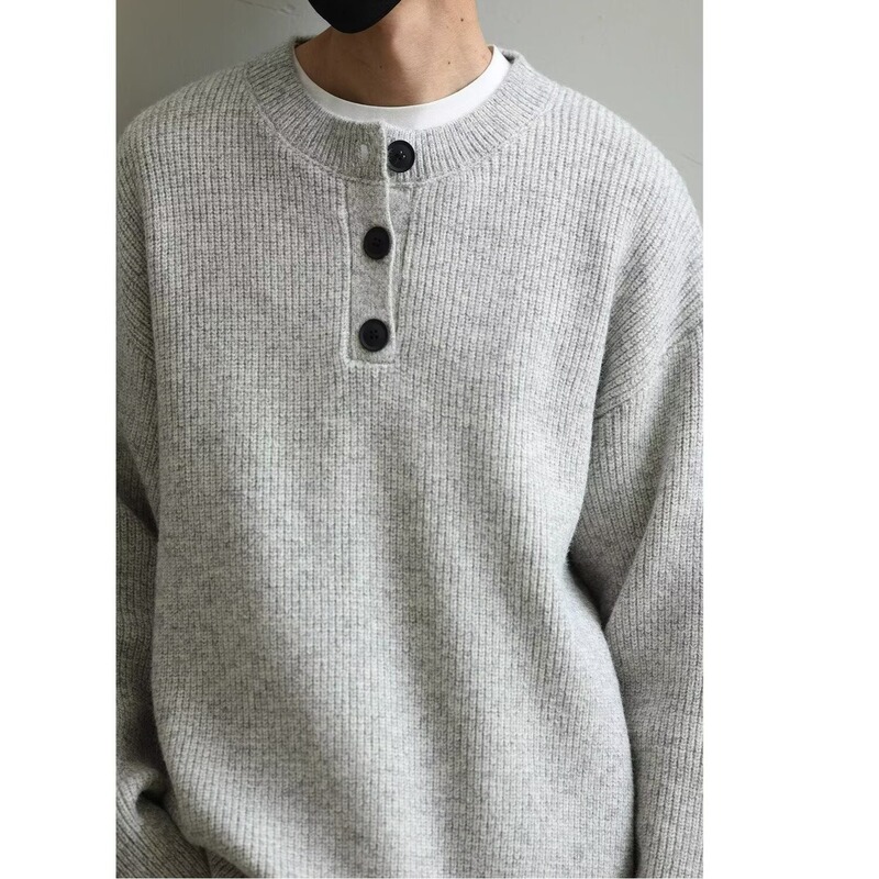 Designer Autumn and Winter V-Neck Sweater Men's Button Japanese Retro Lazy Style Top Loose Trendy Brand Sweater