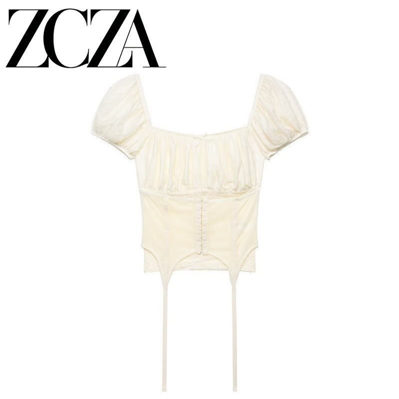 ZCZA self-designed European and American style new women's fashion versatile and elegant lace patchwork corset-style top