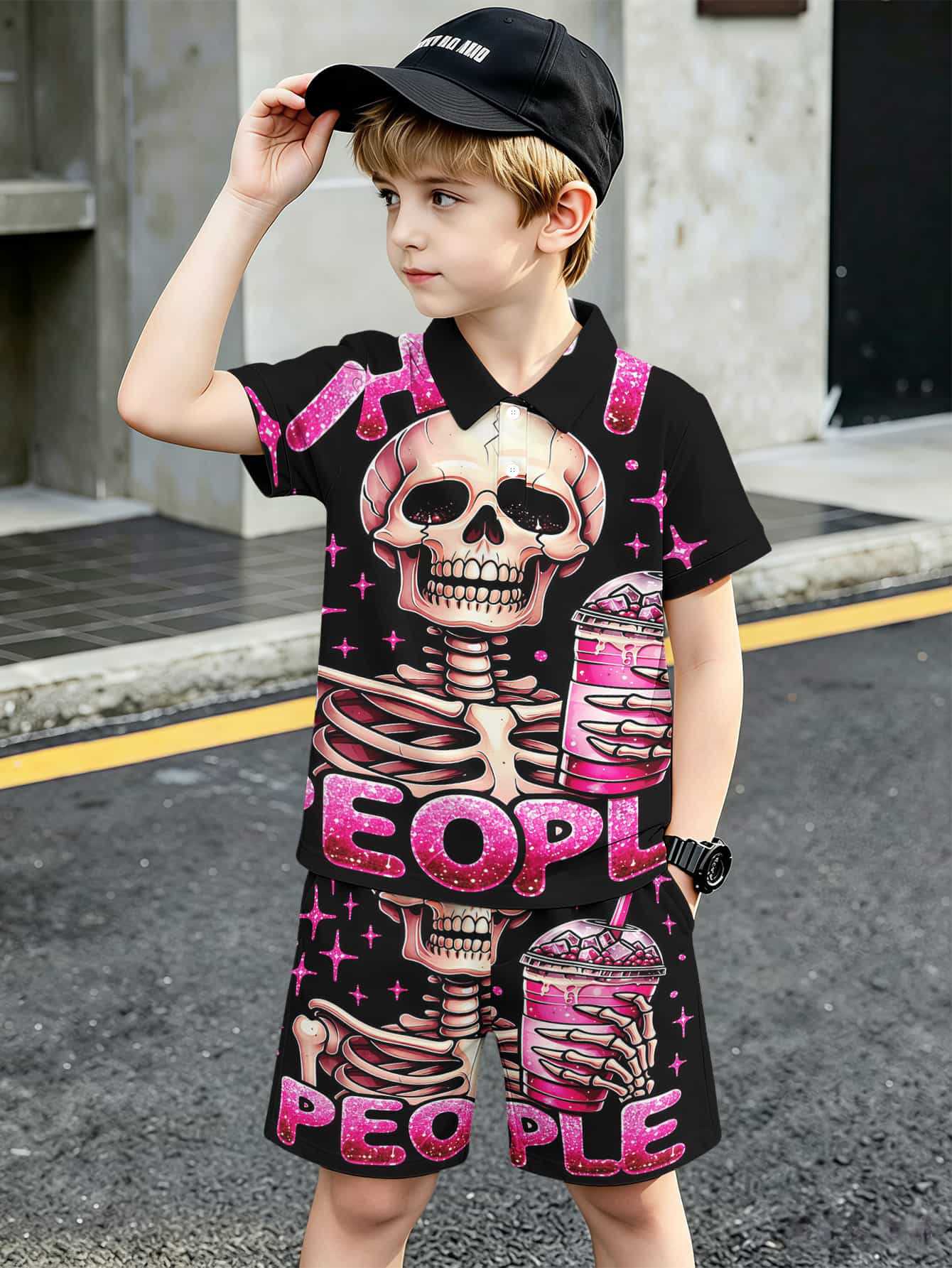 Ensemble polo et short style ethnique pour garçon européen_voghion.com