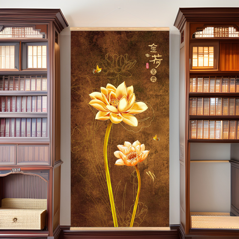 New Chinese-style Golden Lotus Good Luck Lotus Entrance Hallway Decorative Painting Corridor Corridor Mural Electric Watch Box Canvas Hanging Painting