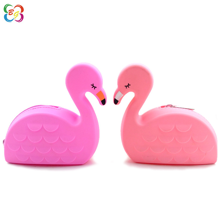 Creativo de silicona flamenco bolso de cambio color caramelo lindo animal bolso de llaves auriculares bolsa de almacenamiento con cremallera