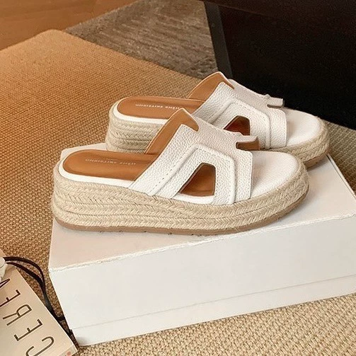 【Su Yinyin】DU Home High-End Edition ~ Пляжные сандалии на толстой подошве с H-образной конфигурацией из пеньковой веревки для отдыха для женщин, лето.