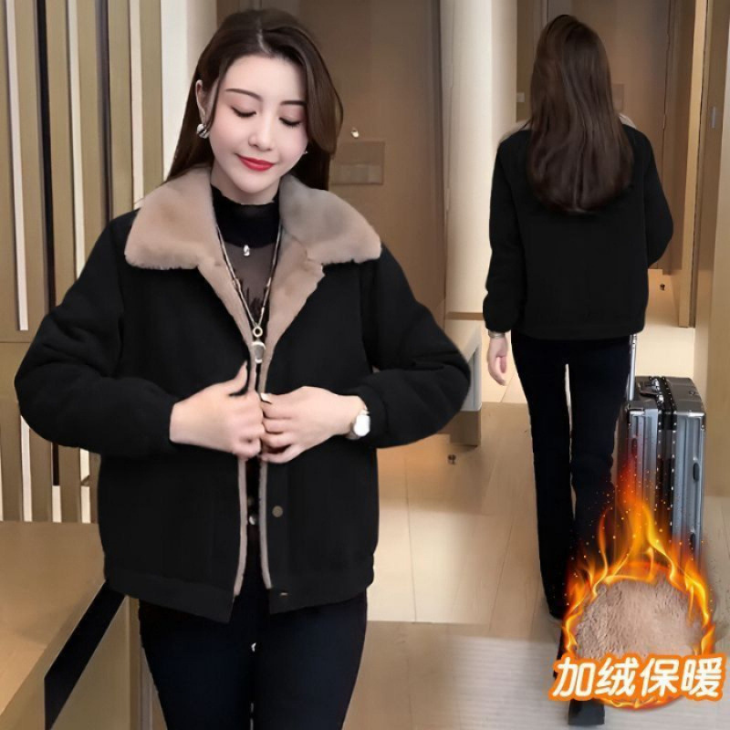 コーデュロイのコートの女性は冬にベルベットをつけて保温して、おしゃれな年齢を減らして、痩せてお腹を隠している母親服を厚くした|undefined