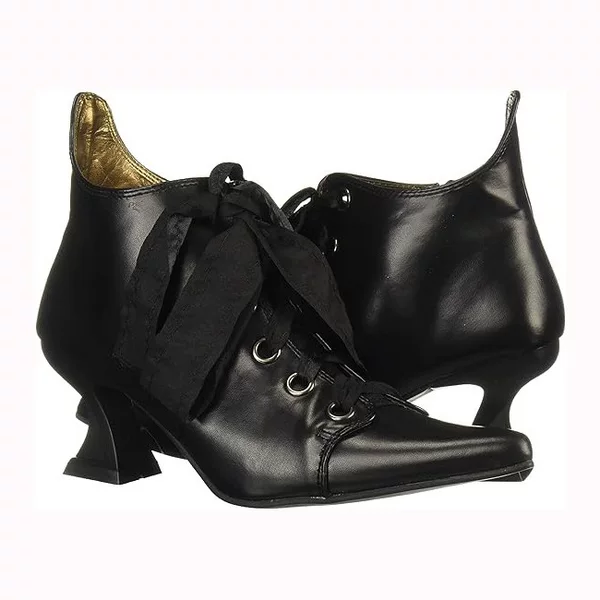 Amazon Temu Cross-Border Export New Medieval Retro Halloween Witch Pointed Toe Lace-Up Side Zipper High Heels