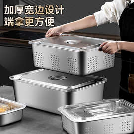 304食品级不锈钢带盖方盆长方形方盘自助餐份数盆加深托盘快餐盆