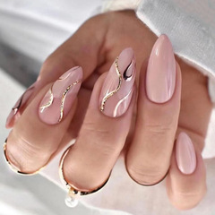 Shiny gold glitter wave pure desire pink almond nail art wearing nails wholesale foreign trade cross-border nail art set of 24 pieces