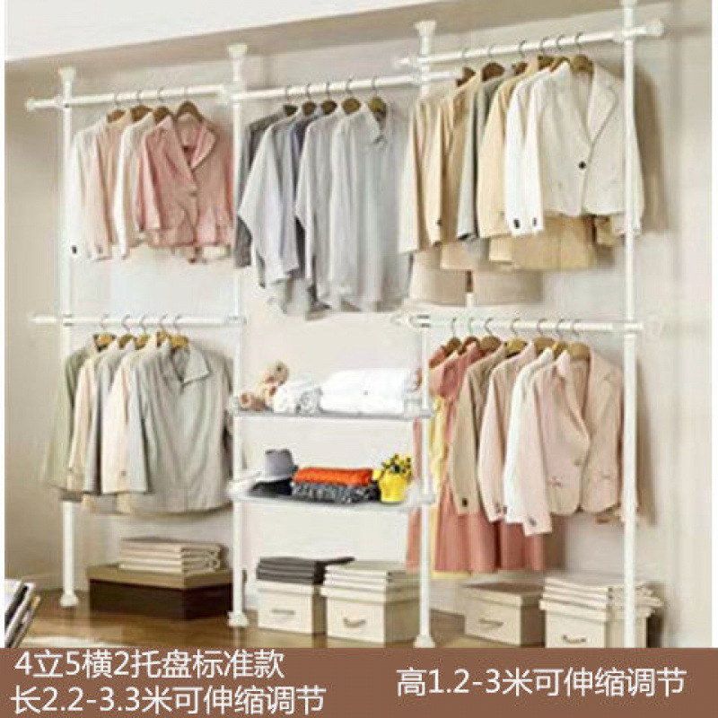 创意简约现代多功能衣帽架卧室储物收纳衣架落地组装不锈钢伸缩式|undefined