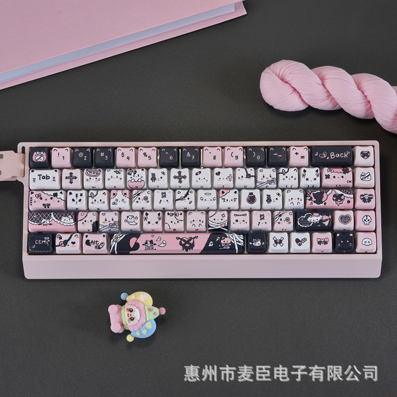 Mao Highly Cat Head Full Five-Sided Sublimation Keycap Black Charm Pink Red Panda Mechanical Keyboard Universal Keyboard Cap