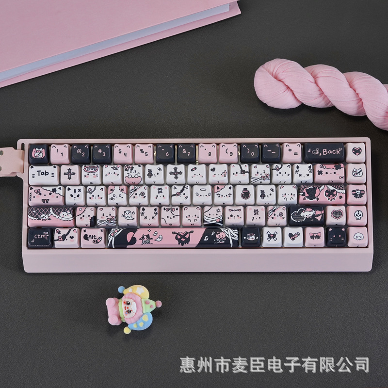 Mao Highly Cat Head Full Five-Sided Sublimation Keycap Black Charm Pink Red Panda Mechanical Keyboard Universal Keyboard Cap
